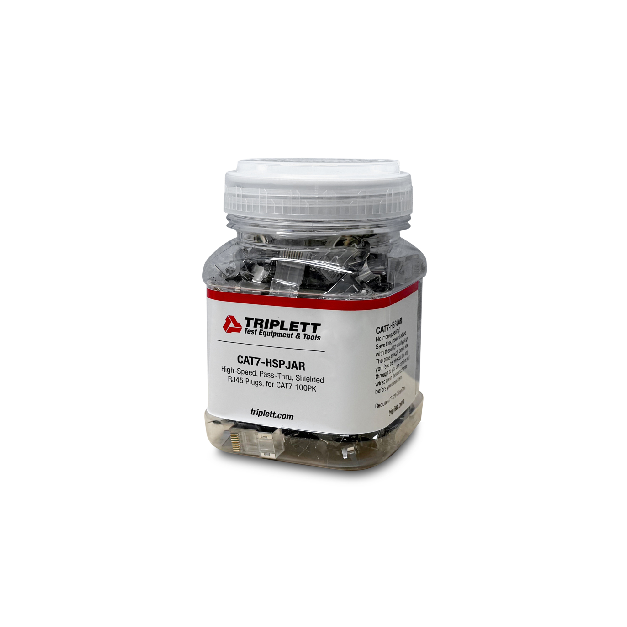 Triplett CAT7-HSPJAR CAT7 High Speed Modular, Pass Thru Connector Male, RJ45, Jar of 100